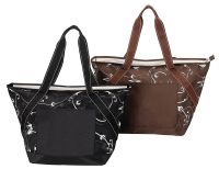 Zippered Tote Bag w/ Open Front Pocket - Floral Design - Iris