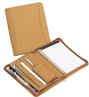 Zippered Padfolio w/ Multiple Pockets & Slots - Faux Leather