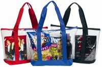 Large Clear Tote Bag w/ Zipper Closure & Front Pocket