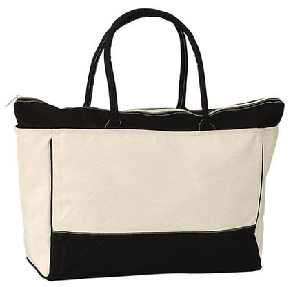 Large Cotton Tote Bag w/ Zipper - 16 oz. - Two Tone