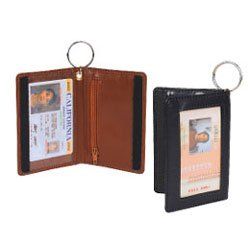 Double ID Holder w/ Velcro Closure & Key Ring - Faux Leather