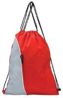 Nylon Drawstring Backpack w/ Zip Pocket - Two Tone