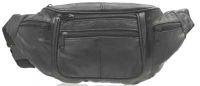 Small Leather Fanny Pack - Multiple Zippered Pockets - Black