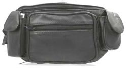 Leather Fanny Pack w/ Zippered Pockets - Black