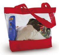 Clear Tote Bag w/ Zipper Closure - Red Trim