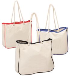 Cotton Tote Bag w/ Color Accents & Rope Handles