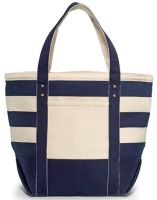 16 oz. Cotton Tote Bag w/ Navy Blue Stripes - Seaside