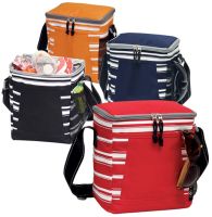 Insulated Lunch Bag w/ Open & Mesh Pocket - Striped Design