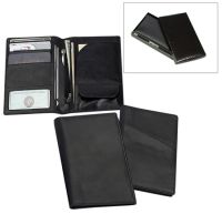 Leather Passport Wallet w/ Card & Currency Slots - Black