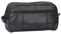 Leather Toiletry Kit w/ Washable Vinyl Lining - Black