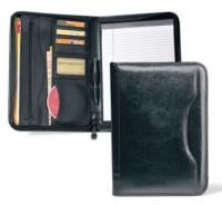 Leather Zippered Padfolio w/ Organizer & Pen Loop - Vintage