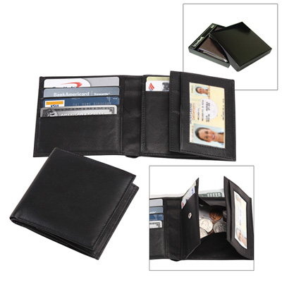 Men&#39;s Leather Wallet w/ Coin Compartment & Slots - Bi Fold