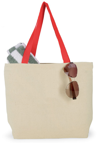 9 oz. Cotton Tote Bag - 15.5 Wide - Colored Handles