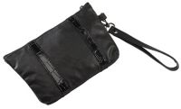 Women's Leather Wristlet w/ Croc Trim & Zippered Closure