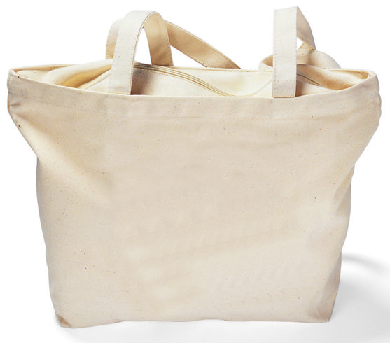 Zippered Cotton Canvas Tote Bag w/ Gusset Top - Natural