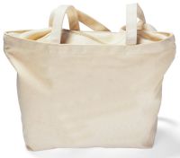 Zippered Cotton Canvas Tote Bag w/ Gusset Top - Natural